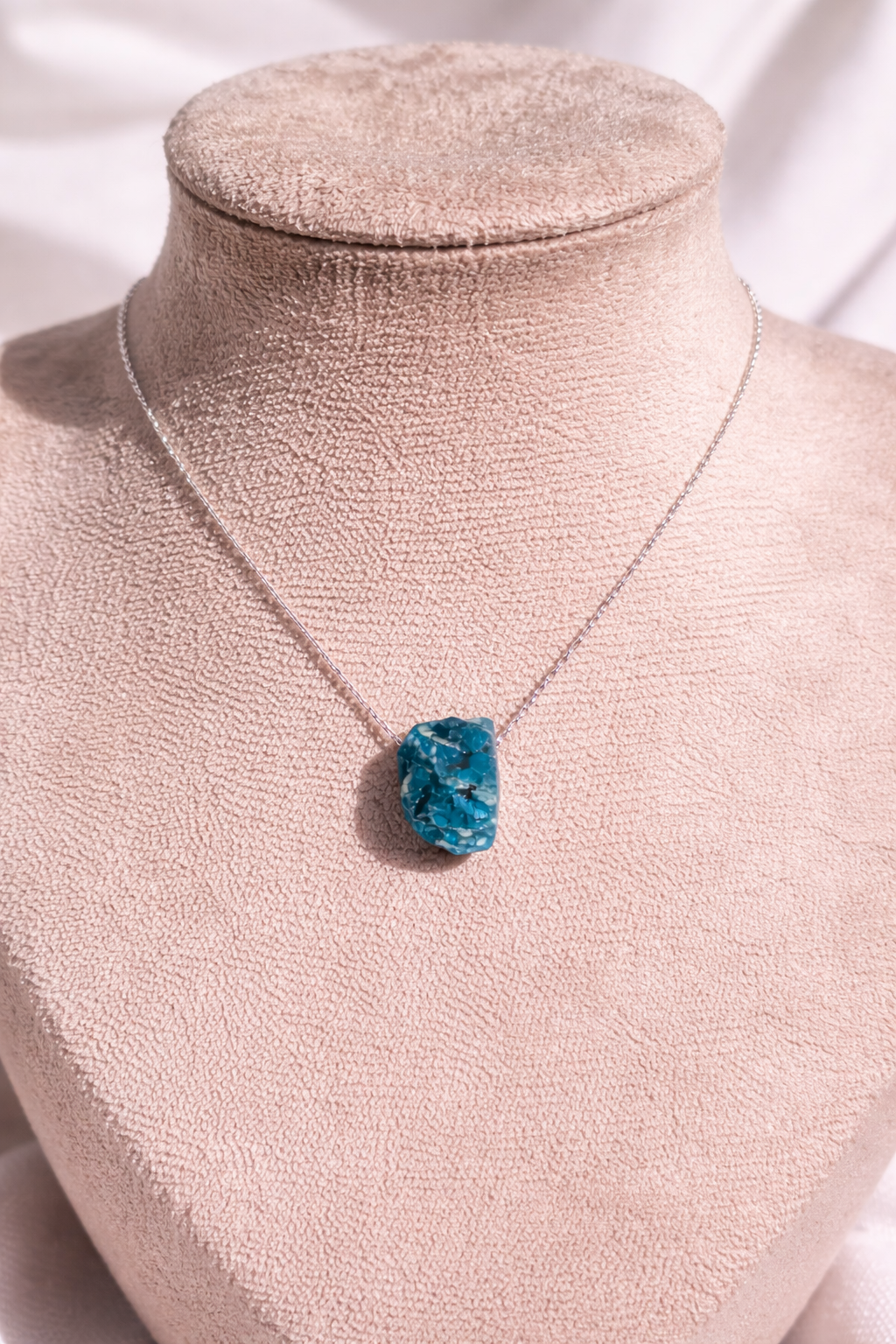 Blue Apatite Necklace – Natural Crystal Pendant in Sterling Silver