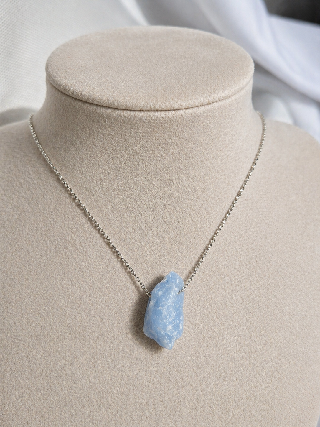 Angelite Necklace – Natural Crystal Pendant in Sterling Silver