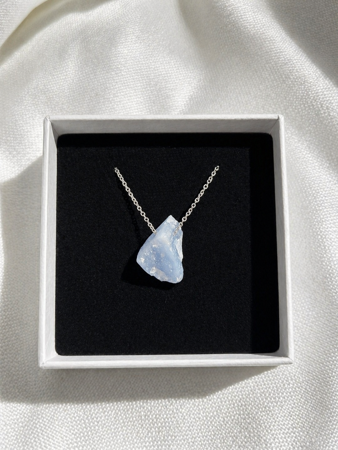 Angelite Necklace – Natural Crystal Pendant in Sterling Silver