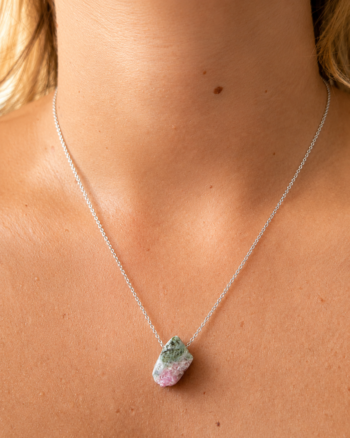 Watermelon Tourmaline – Natural Crystal Pendant in Sterling Silver