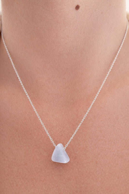 Blue Lace Agate crystal necklace in sterling silver