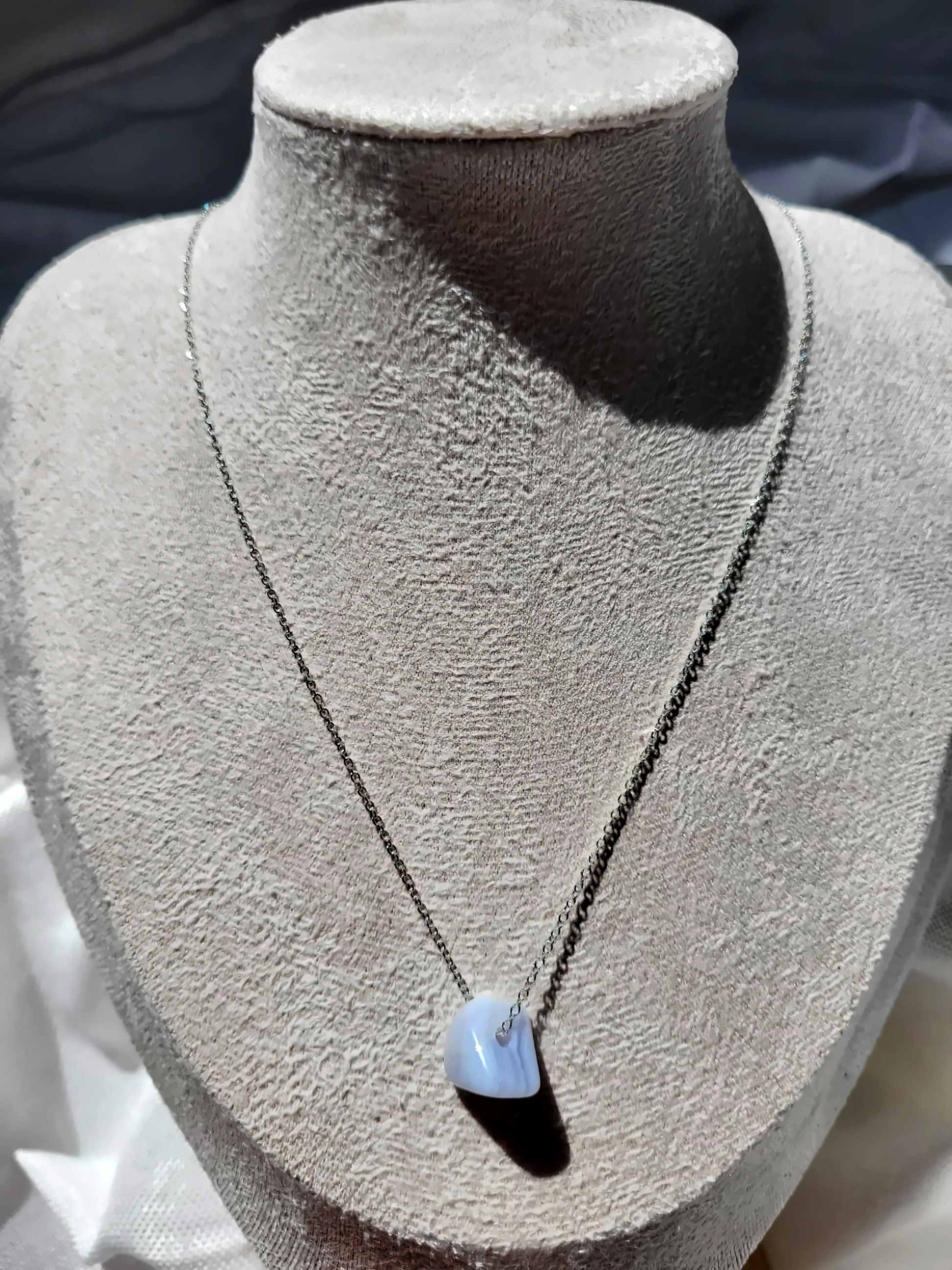 Blue Lace Agate crystal necklace in sterling silver