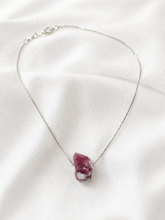 Pink Tourmaline Necklace – Natural Crystal Pendant in Sterling Silver