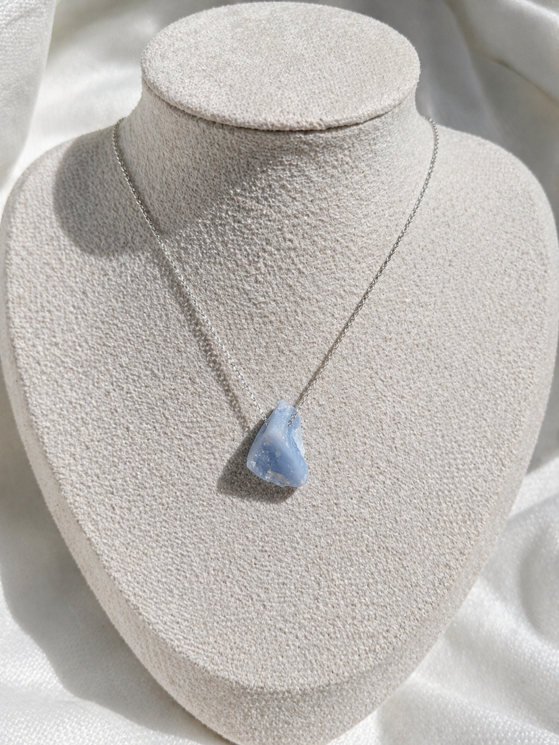 Angelite Necklace – Natural Crystal Pendant in Sterling Silver