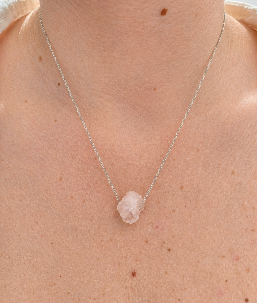 Rose Quartz Necklace – Natural Crystal  in Sterling Silver