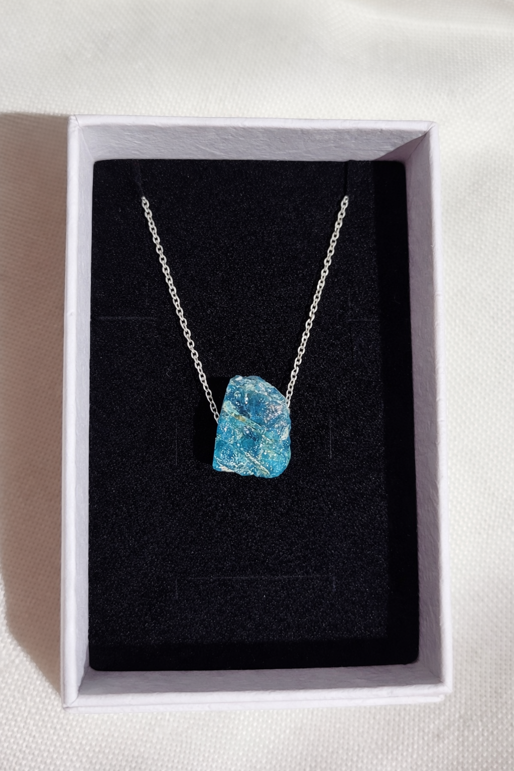 Blue Apatite Necklace – Natural Crystal Pendant in Sterling Silver