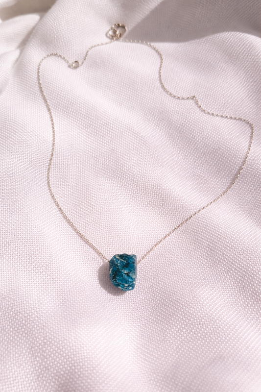 Blue Apatite Necklace – Natural Crystal Pendant in Sterling Silver
