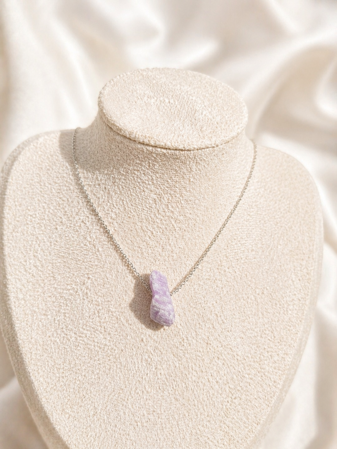 Kunzite Necklace – Natural Crystal Pendant in Sterling Silver