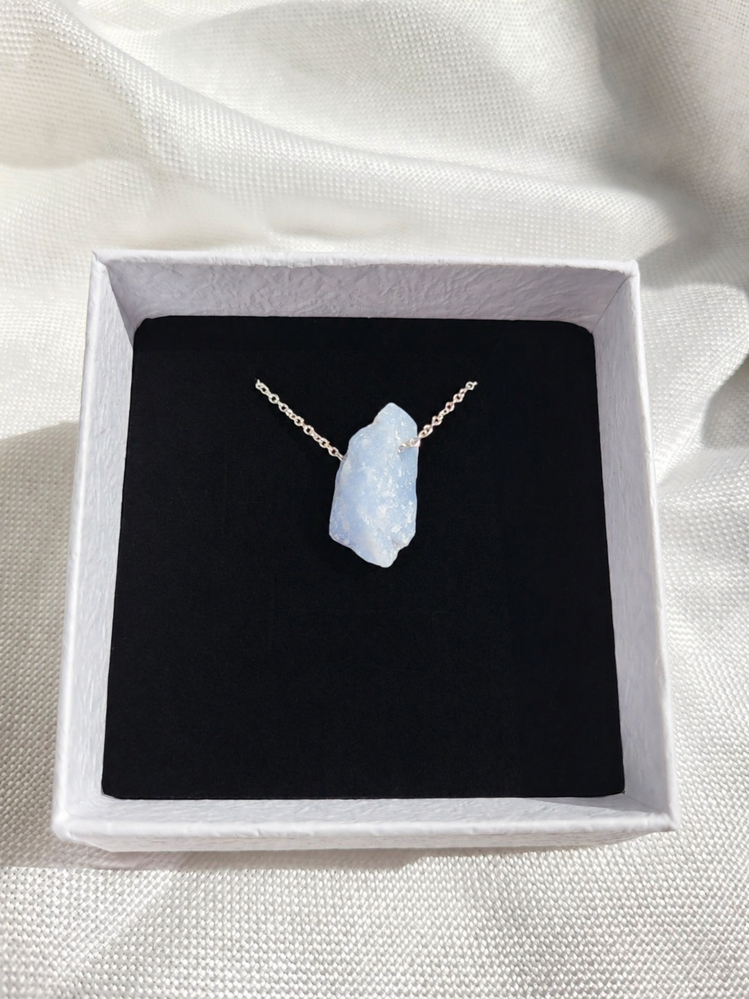 Angelite Necklace – Natural Crystal Pendant in Sterling Silver