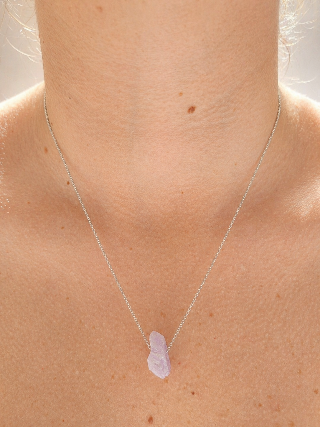 Kunzite Necklace – Natural Crystal Pendant in Sterling Silver