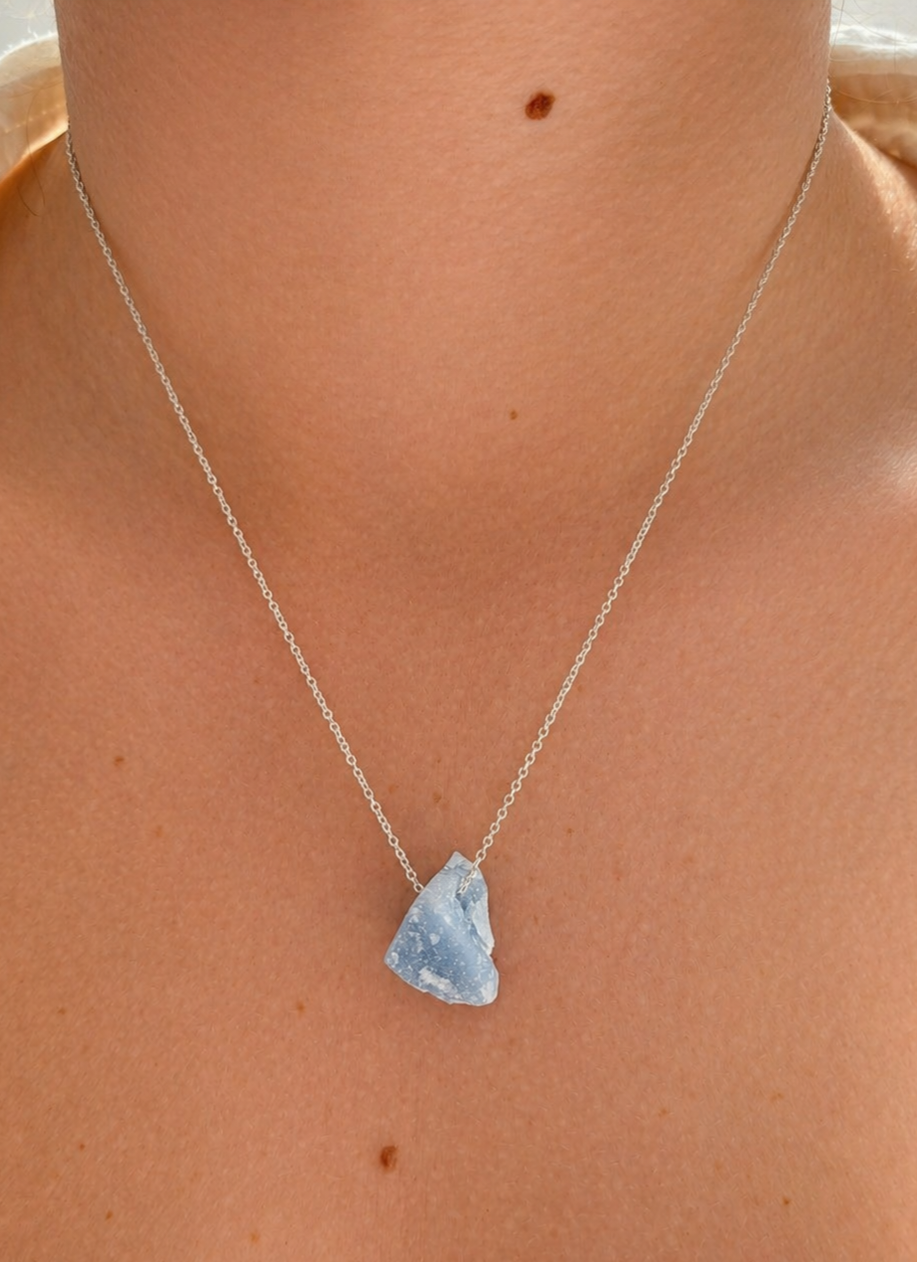 Angelite Necklace – Natural Crystal Pendant in Sterling Silver