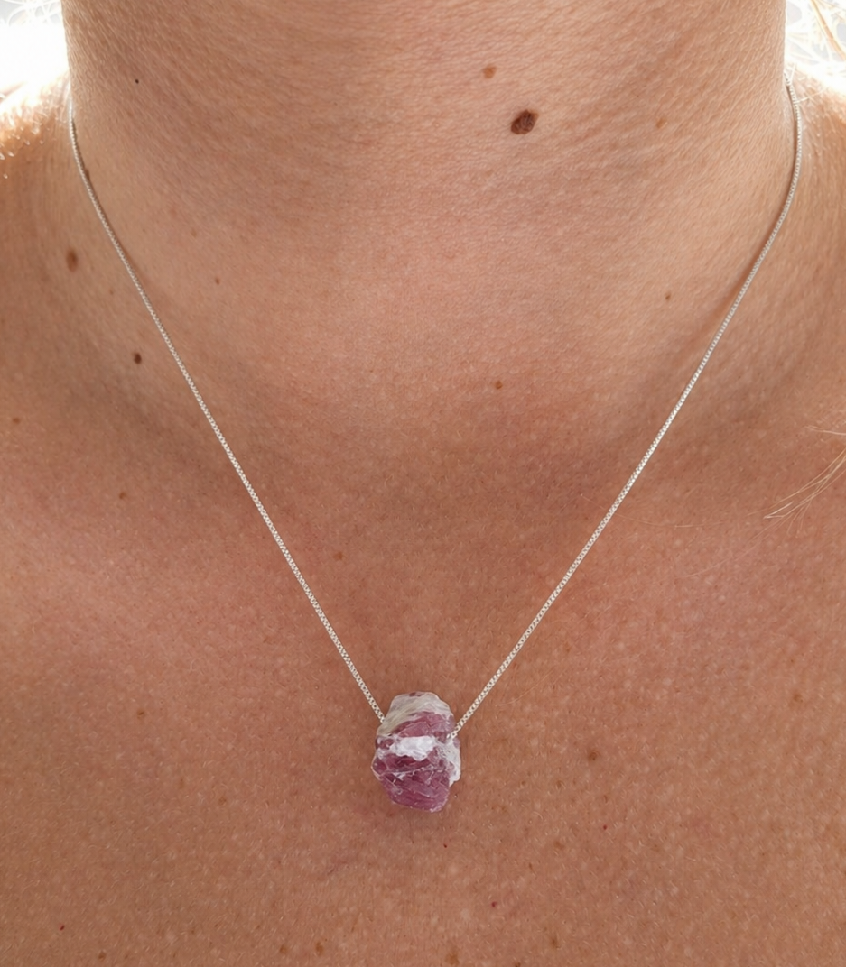 Pink Tourmaline Necklace – Natural Crystal Pendant in Sterling Silver