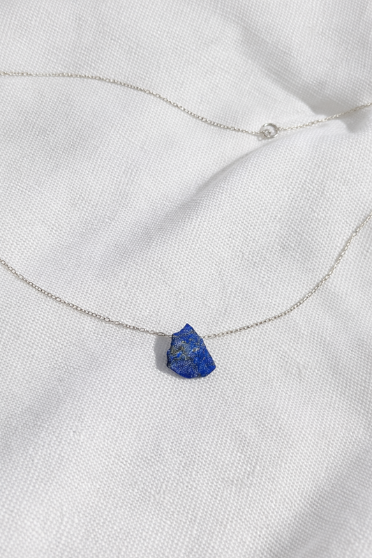 Lapis Lazuli Necklace – Natural Crystal Pendant in Sterling Silver