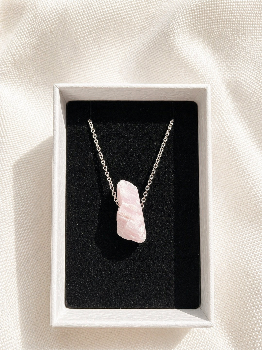Kunzite Necklace – Natural Crystal Pendant in Sterling Silver