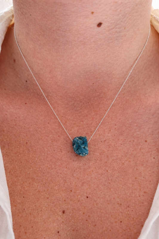 Blue Apatite Necklace – Natural Crystal Pendant in Sterling Silver
