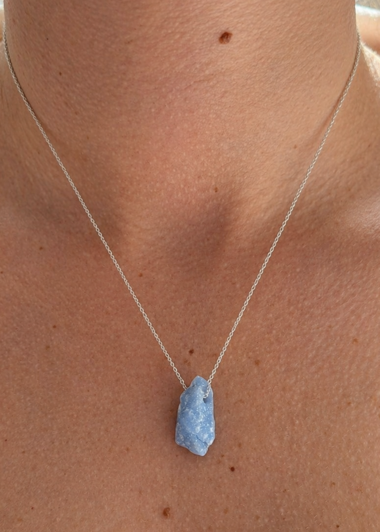 Angelite Necklace – Natural Crystal Pendant in Sterling Silver