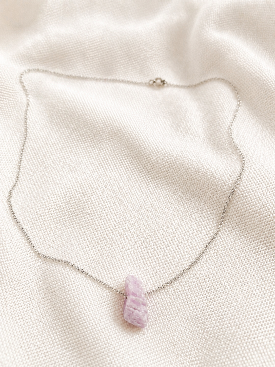 Kunzite Necklace – Natural Crystal Pendant in Sterling Silver