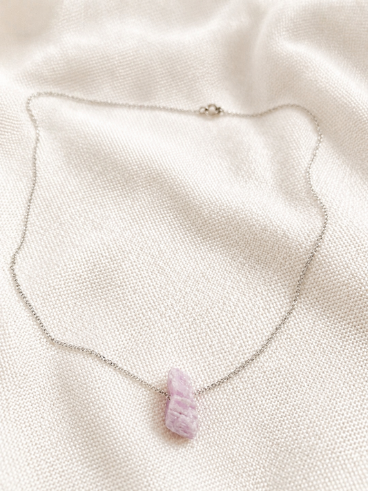 Kunzite Necklace – Natural Crystal Pendant in Sterling Silver