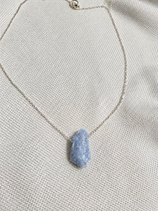 Angelite Necklace – Natural Crystal Pendant in Sterling Silver