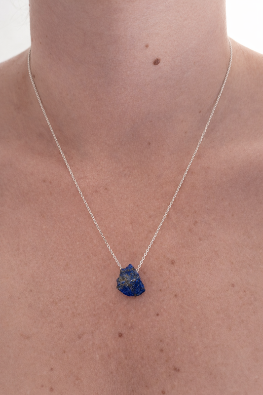Lapis Lazuli Necklace – Natural Crystal Pendant in Sterling Silver