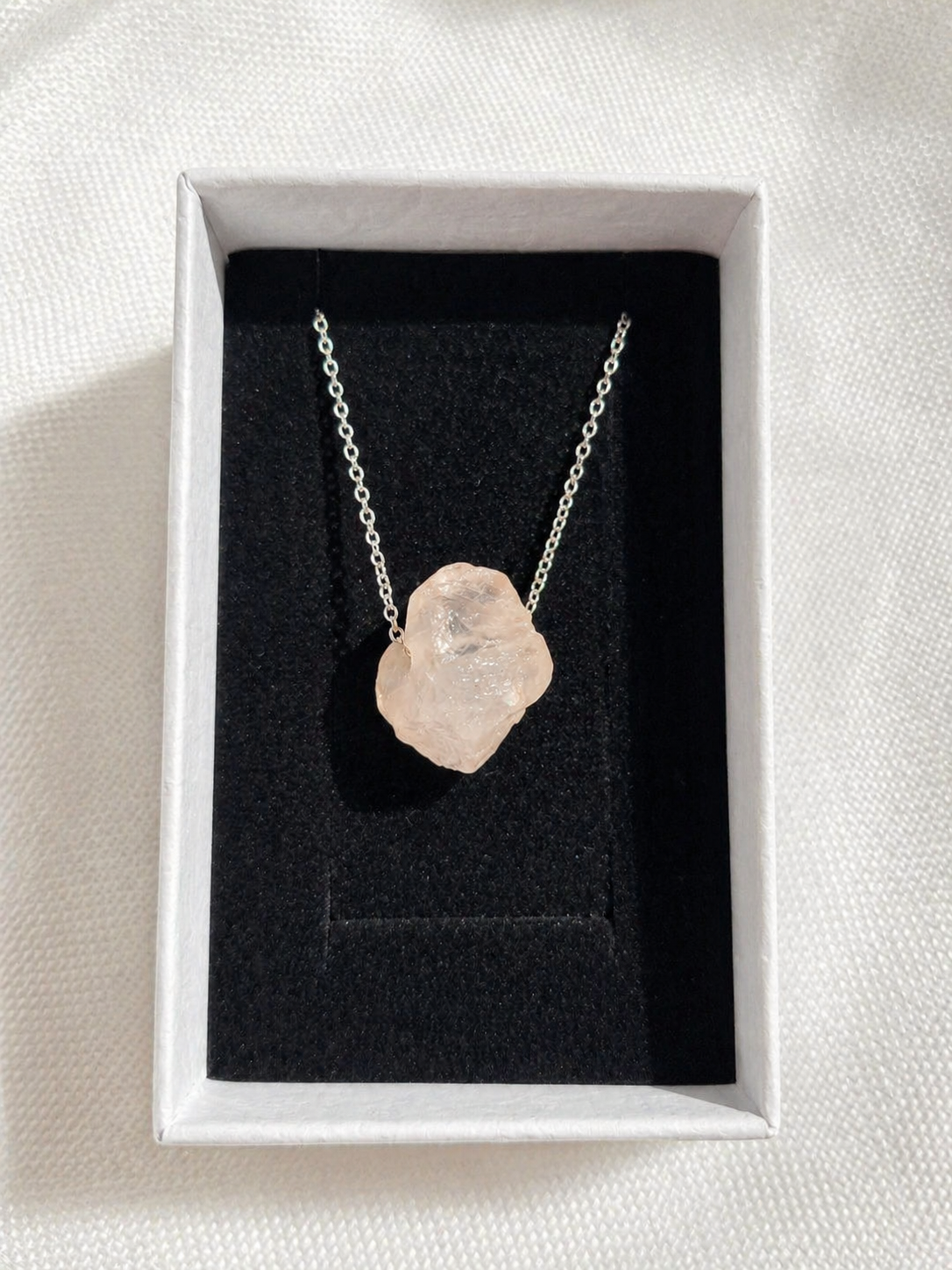 Rose Quartz Necklace – Natural Crystal  in Sterling Silver
